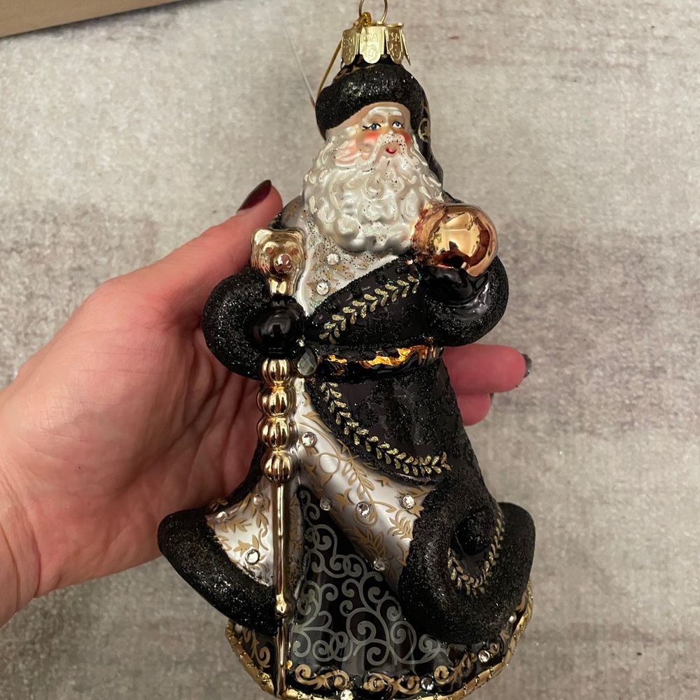 Kurt Adler Black and Gold Santa Ornament